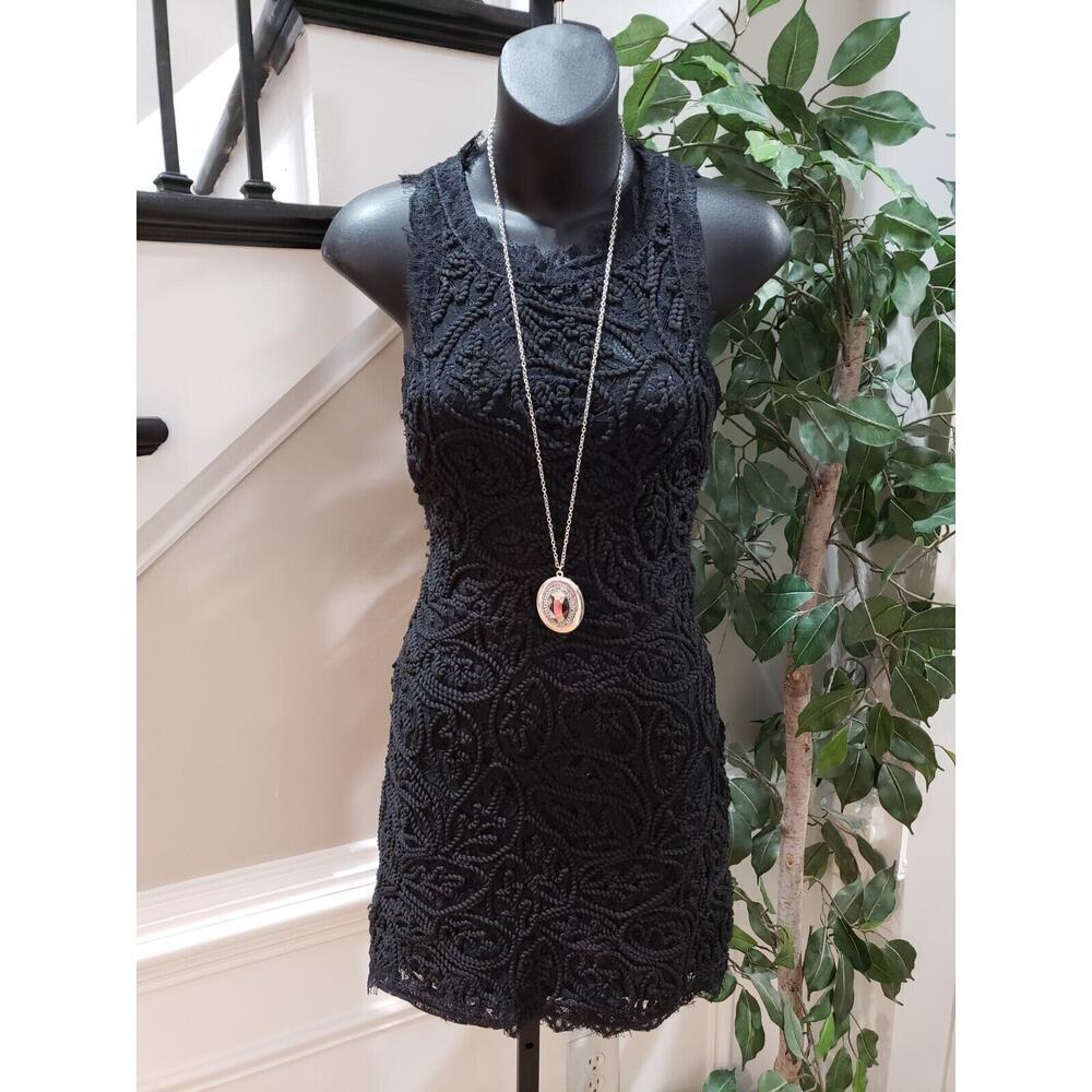 The Clothing Company Women's Black Crochet Tape Lace Flapper Tank Dress Size M